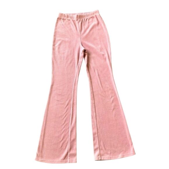 H&M Divided Velour Ribbed Flare Pants High Waist Pink S - Picture 2 of 5